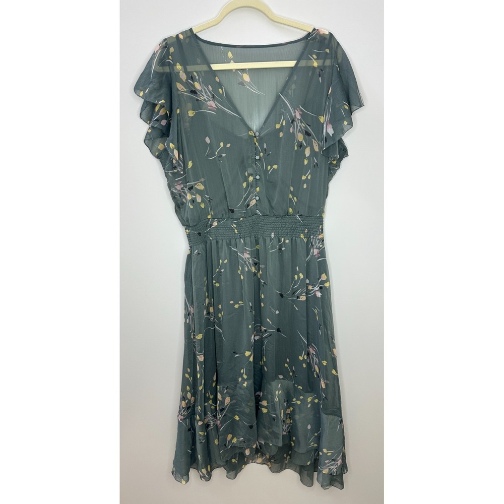 NWT White House Black Market Flutter Sleeve Chiffon Midi Dress Floral Large - Picture 15 of 16